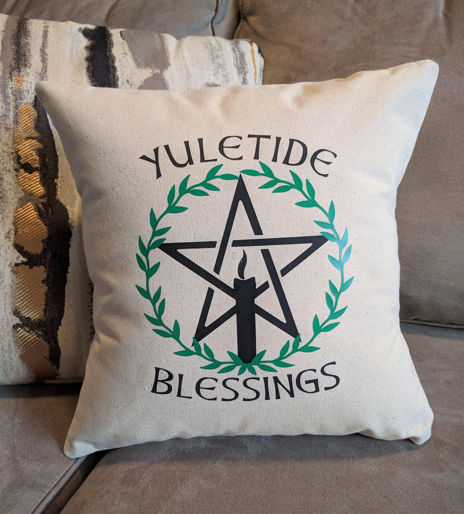 Yuletide Blessings Cotton Canvas Natural Pillow - The Spirit Den