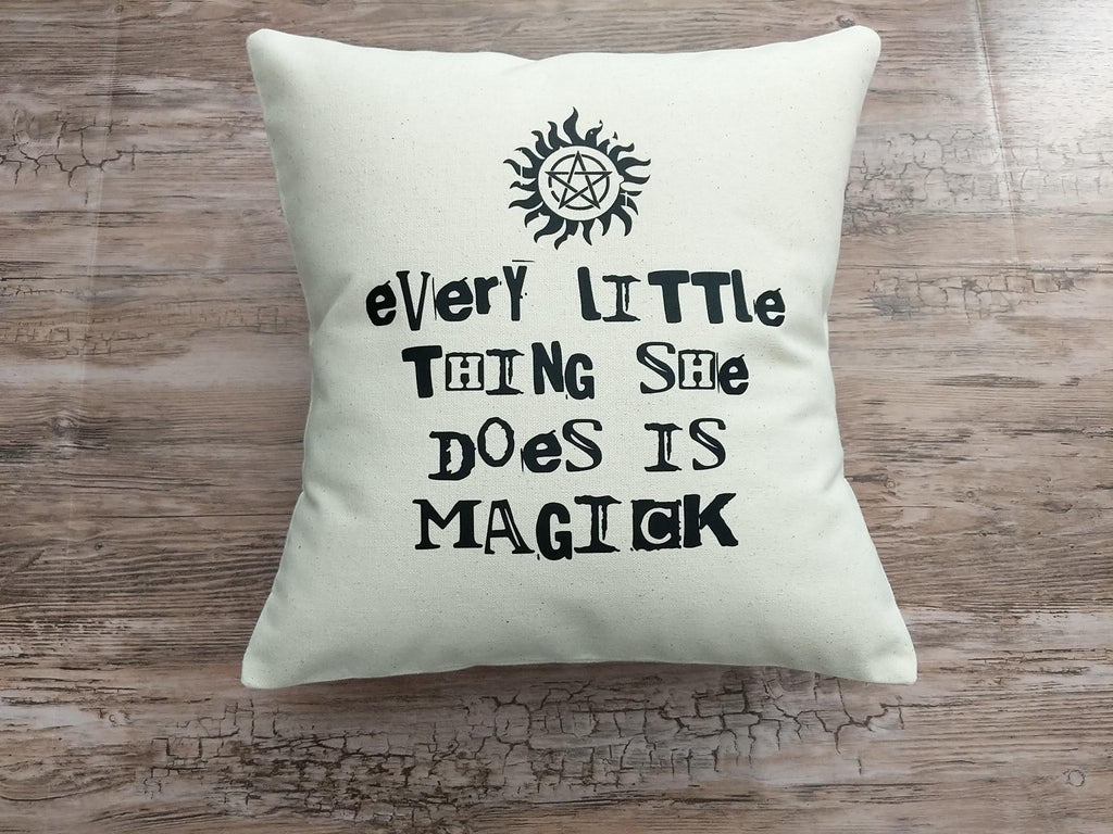 Every Little Thing She Does Is Magick Cotton Canvas Natural Pillow - The Spirit Den