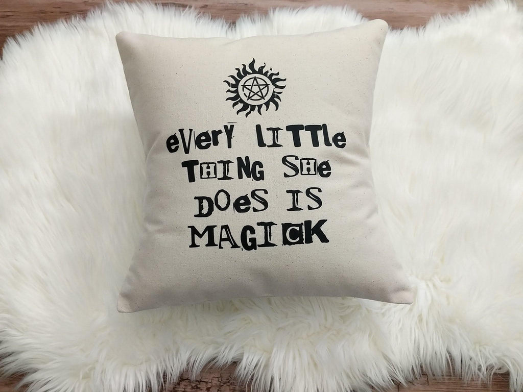 Every Little Thing She Does Is Magick Cotton Canvas Natural Pillow - The Spirit Den