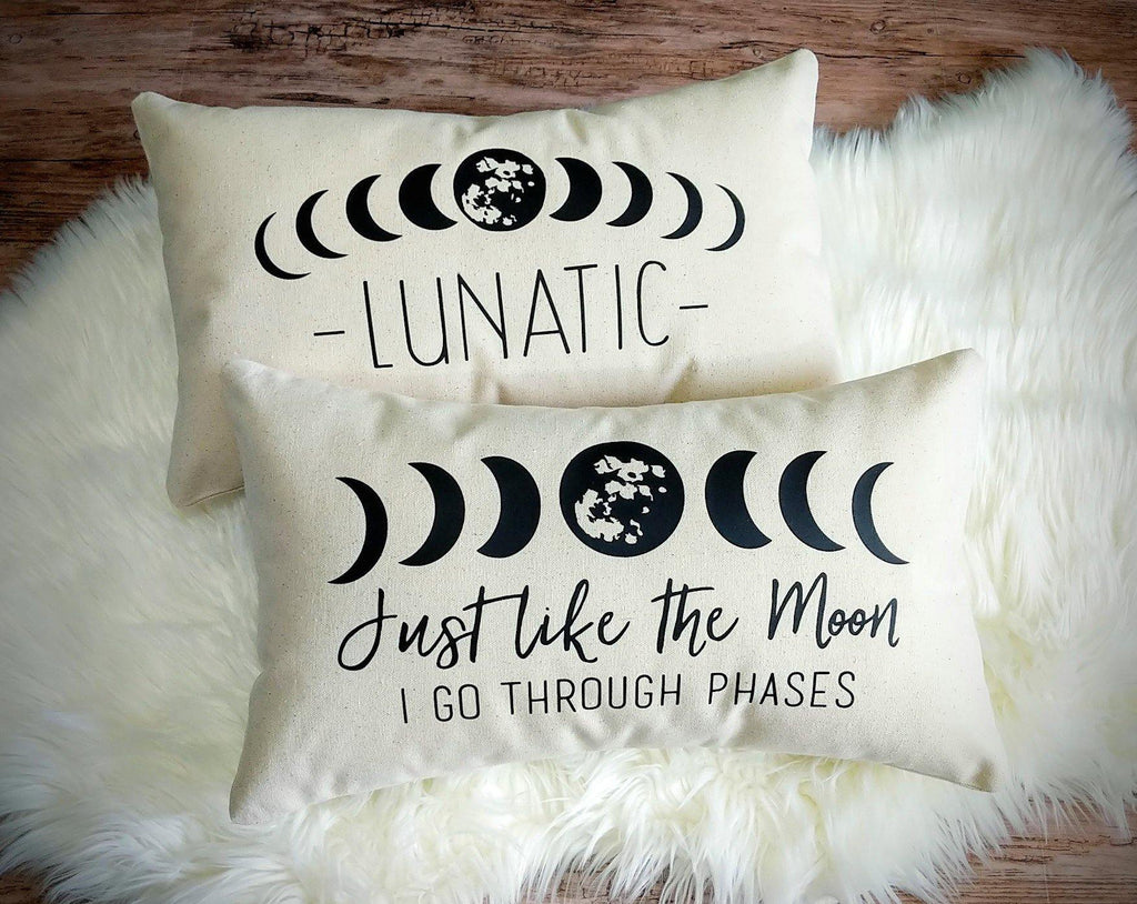 Lunatic Moon Phases Cotton Canvas Lumbar Pillow - The Spirit Den