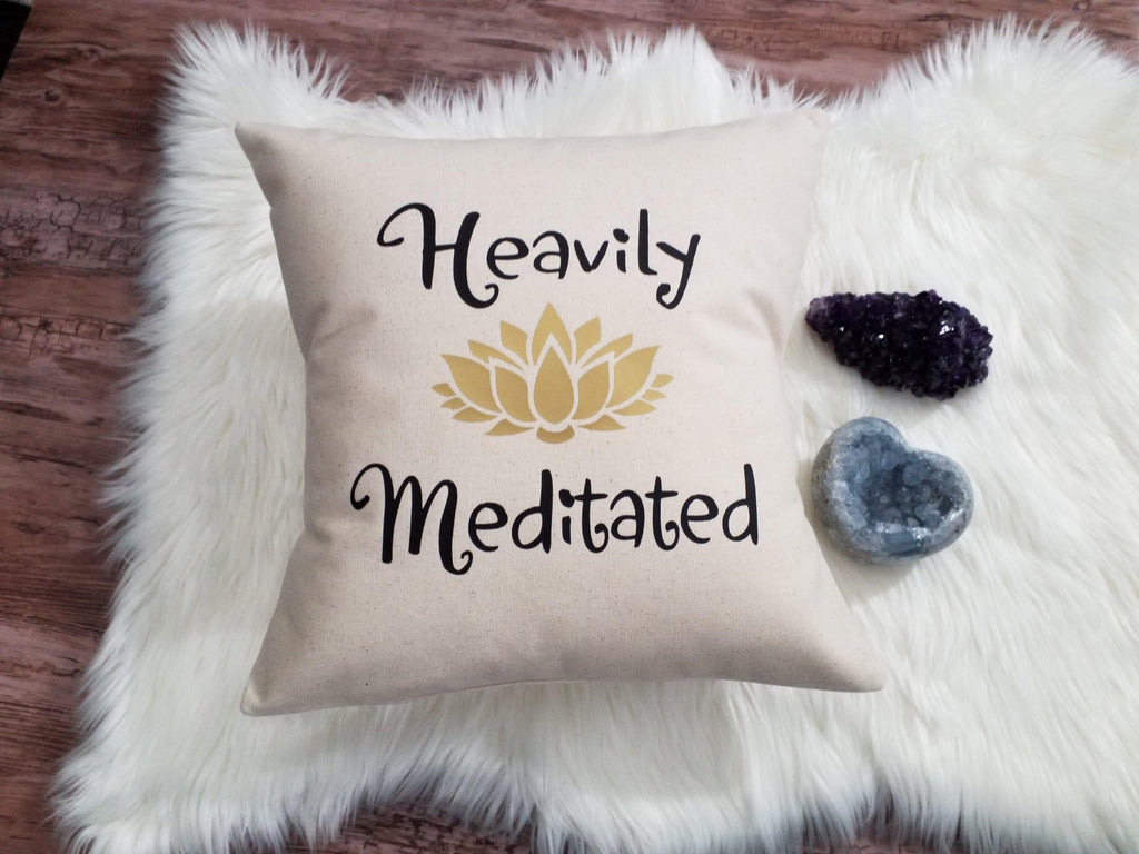 Heavily Meditated Lotus Cotton Canvas Natural Pillow - The Spirit Den