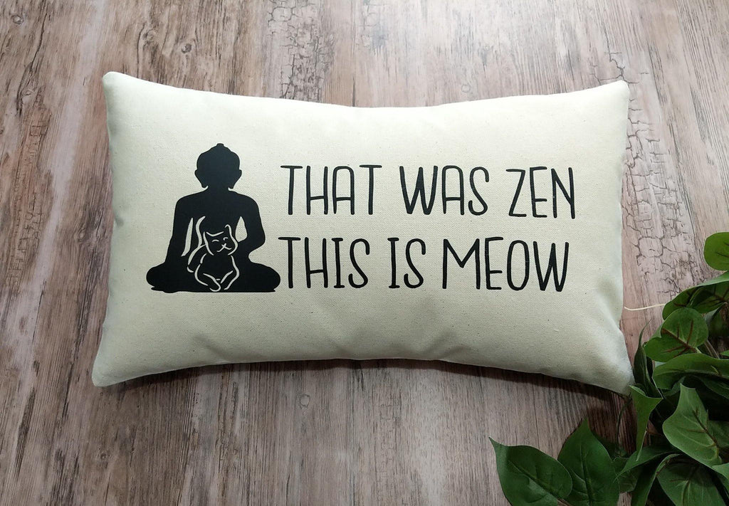 That Was Zen This Is Meow Cotton Canvas Natural Lumbar Pillow - The Spirit Den
