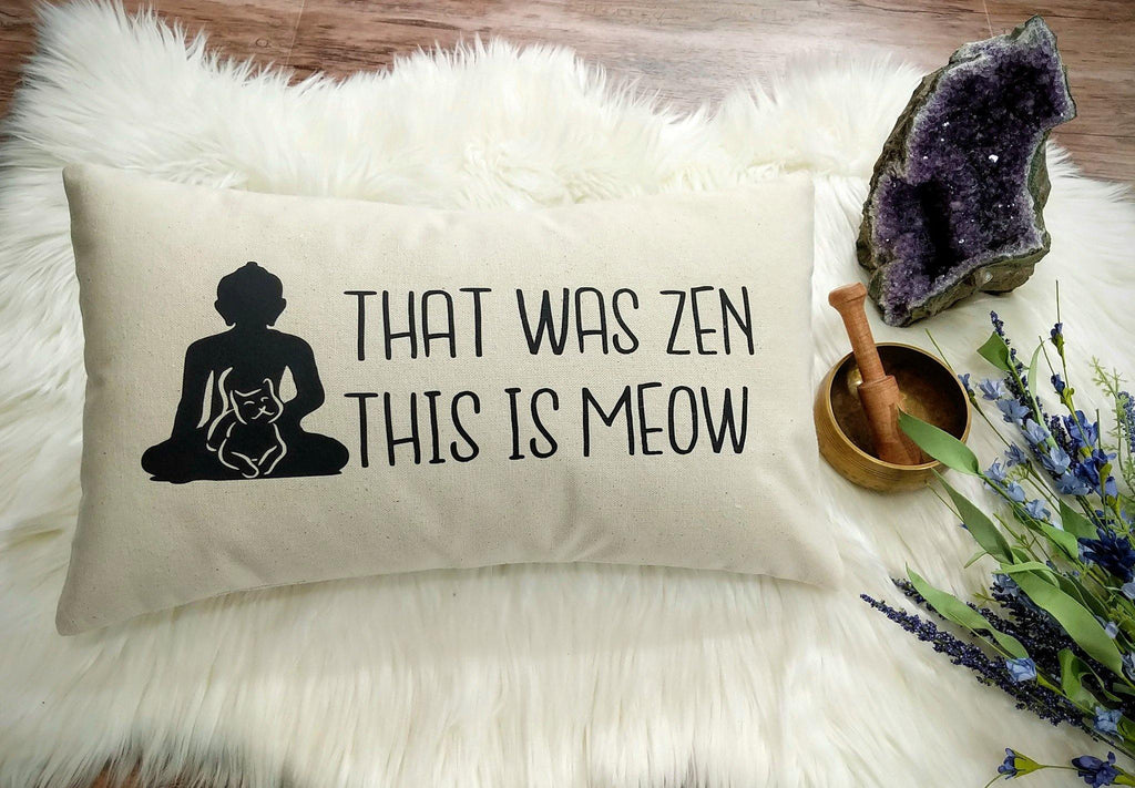 That Was Zen This Is Meow Cotton Canvas Natural Lumbar Pillow - The Spirit Den