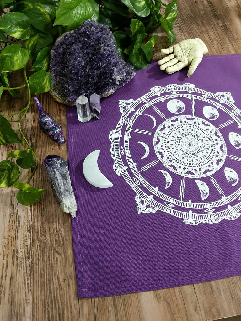 Moon Phases Compass Purple Altar Tarot Cloth - The Spirit Den