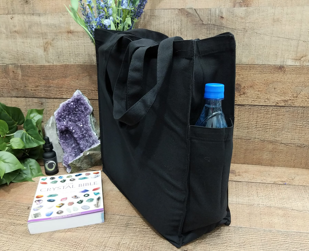 Introverted But Willing To Talk About Crystals Black Cotton Canvas Market Tote Bag - The Spirit Den