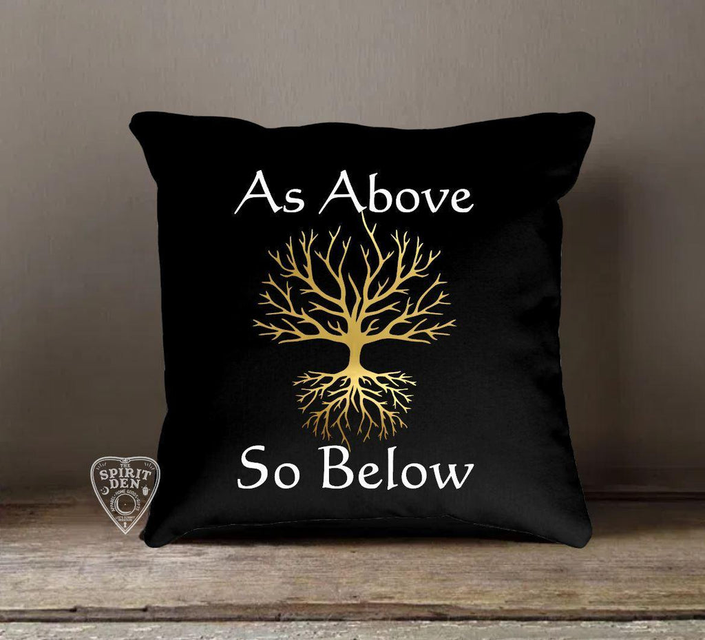 As Above So Below Tree of Life Black Cotton Pillow - The Spirit Den