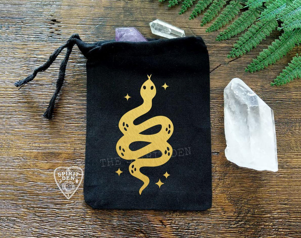 Awaken The Serpent Black Single Drawstring Bag - The Spirit Den