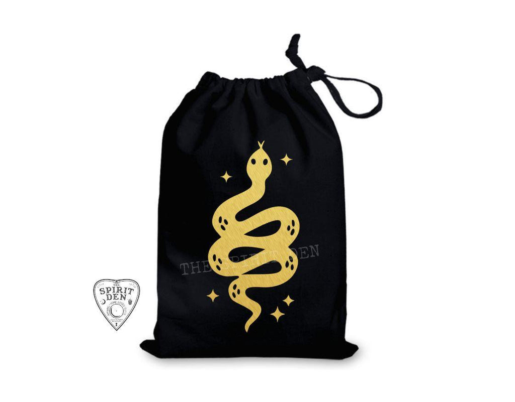 Awaken The Serpent Black Single Drawstring Bag - The Spirit Den