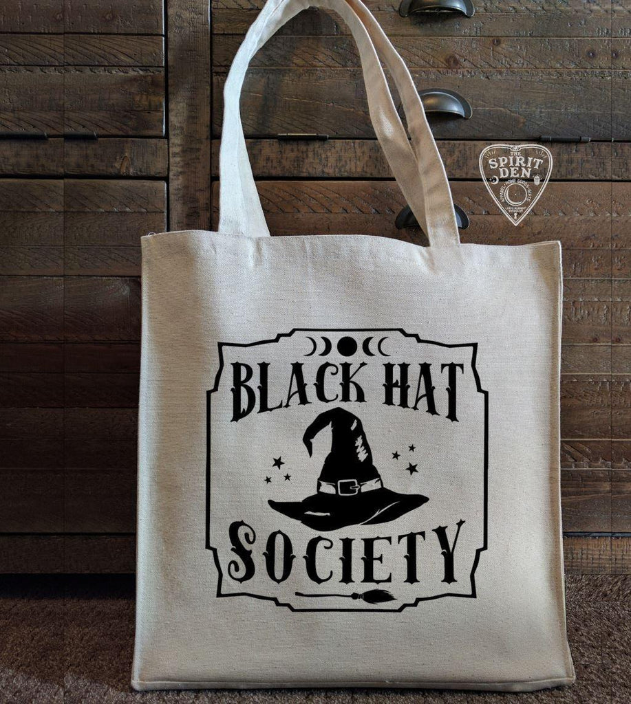 Black Hat Society Witch Hat Cotton Canvas Market Tote Bag - The Spirit Den