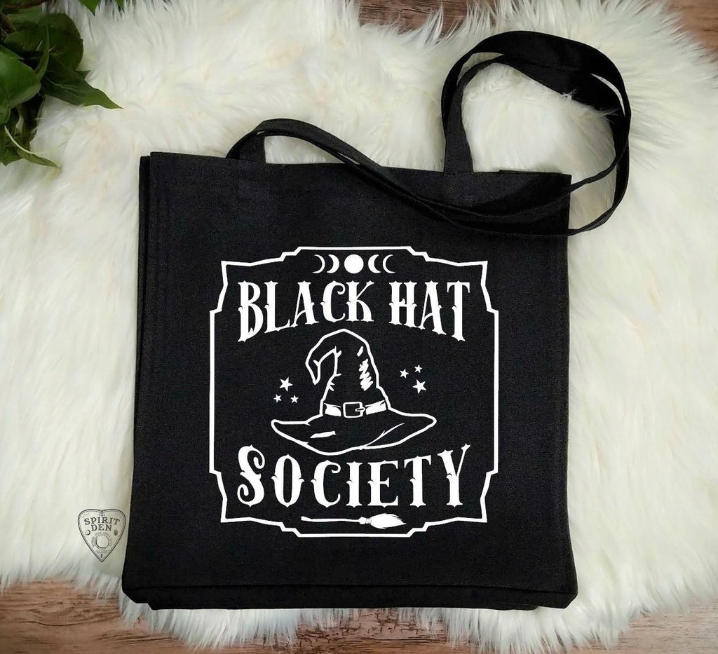 Black Hat Society Witch Hat Black Cotton Canvas Market Tote Bag - The Spirit Den