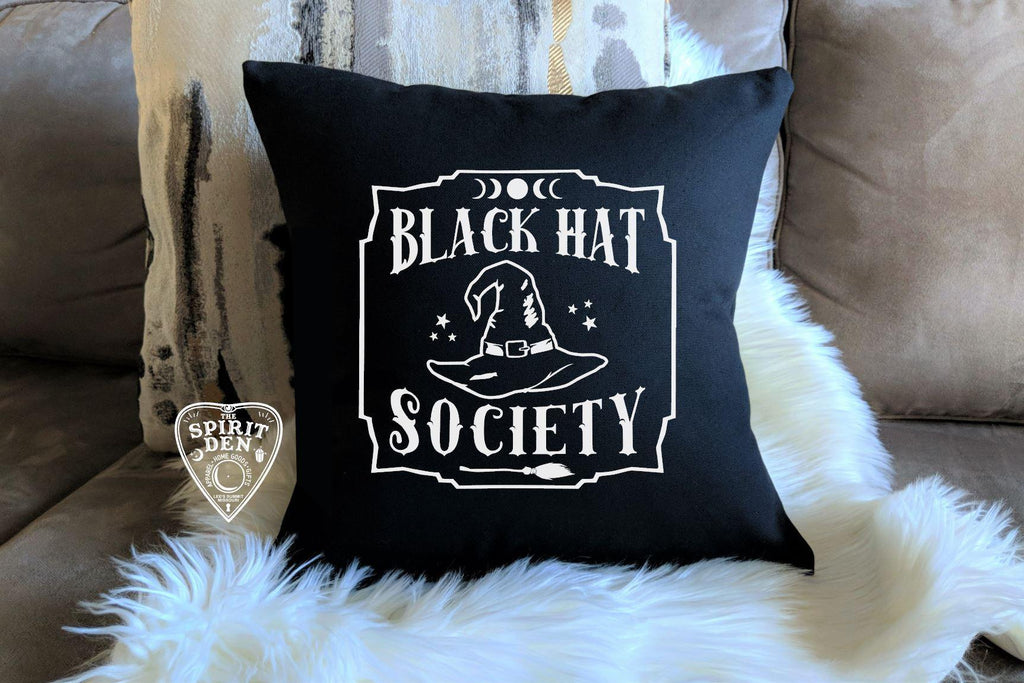 Black Hat Society Witch Hat Cotton Black Pillow | Pillow Cover - The Spirit Den