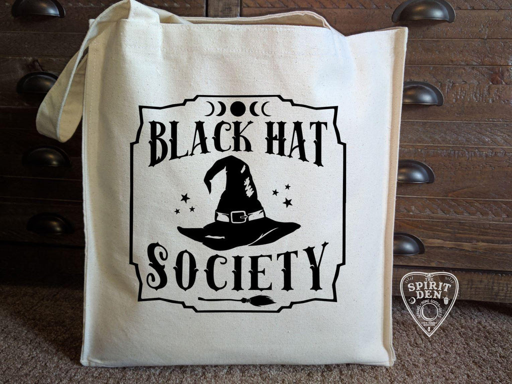 Black Hat Society Witch Hat Cotton Canvas Market Tote Bag - The Spirit Den