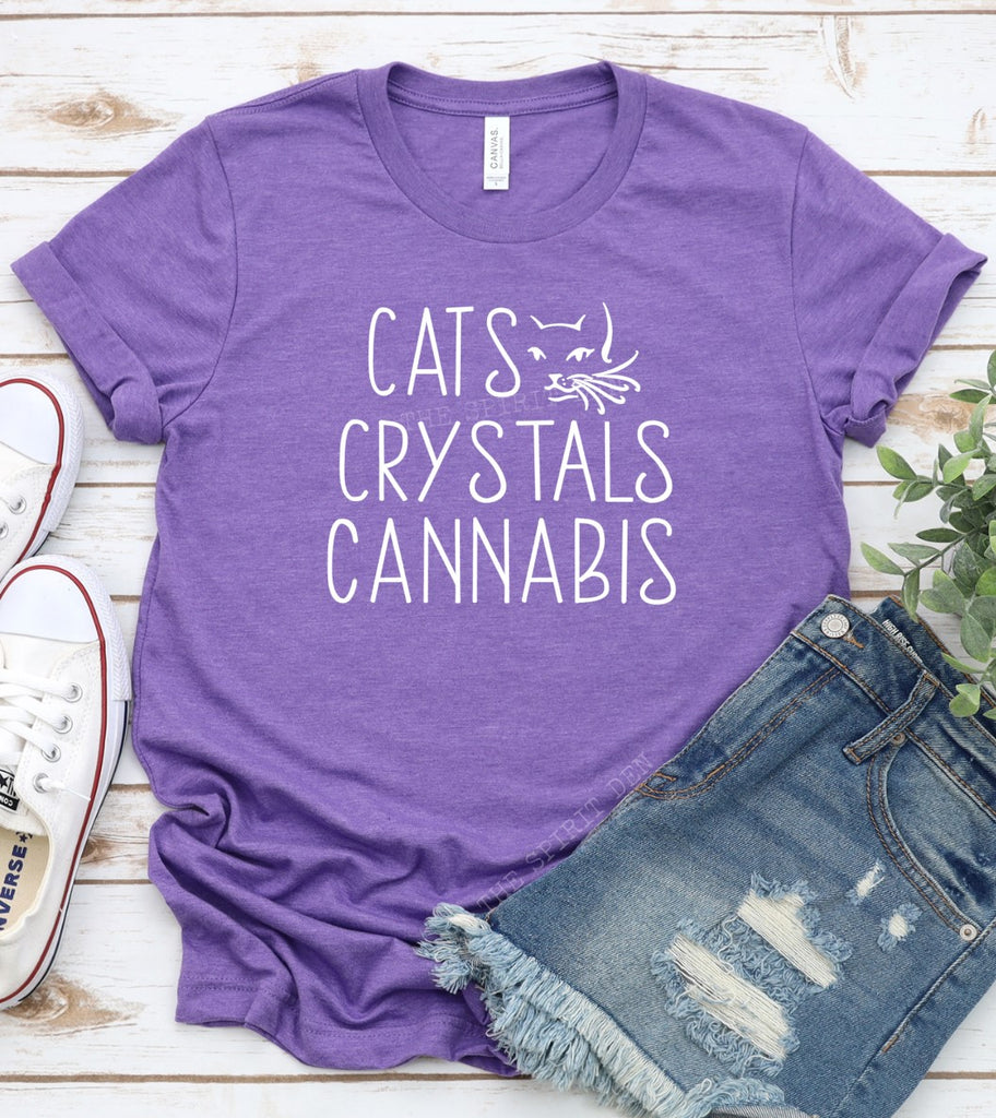 Cats Crystals Cannabis Purple Unisex T-shirt