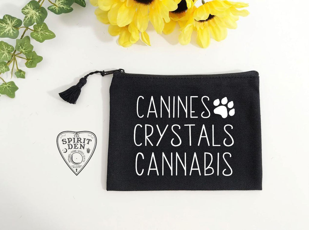 Canines Crystals Cannabis Black Canvas Zip Bag - The Spirit Den