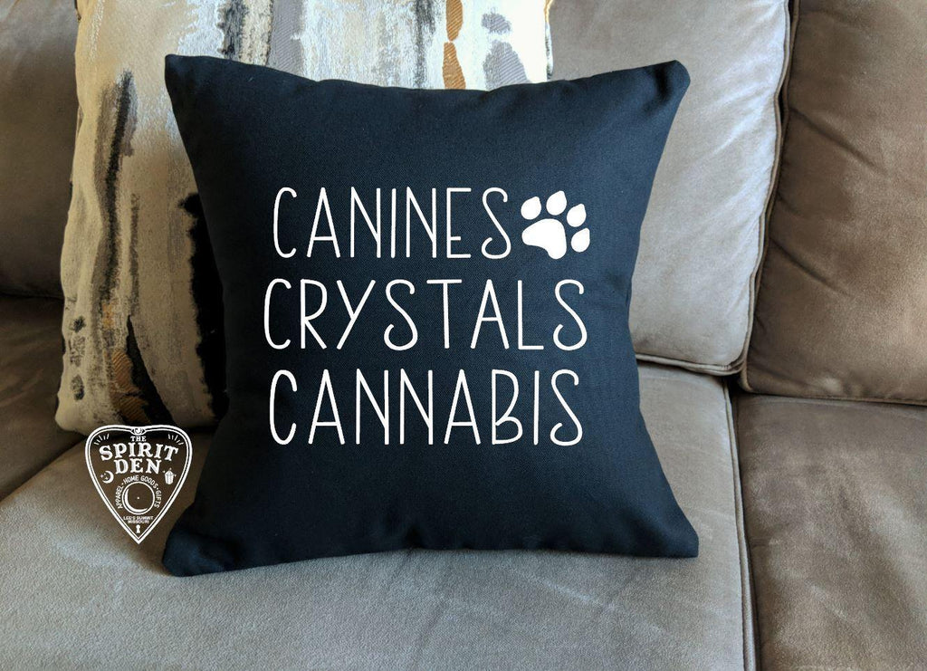 Canines Crystals Cannabis Black Pillow - The Spirit Den