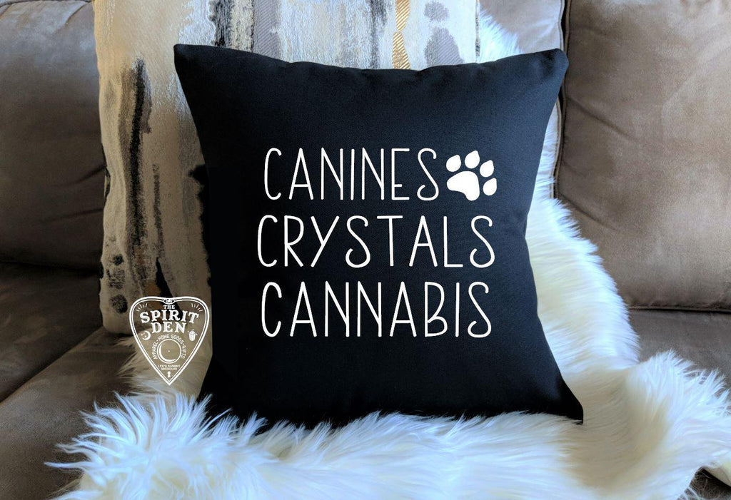 Canines Crystals Cannabis Black Pillow - The Spirit Den