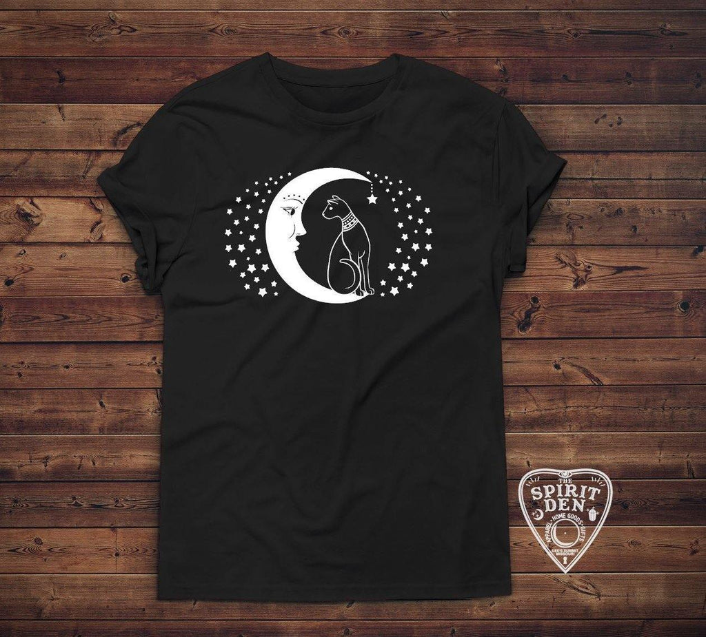 Cat And The Moon T-Shirt Extended Sizes - The Spirit Den