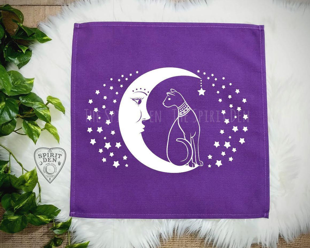 Cat and the Moon Purple Altar Tarot Cloth - The Spirit Den