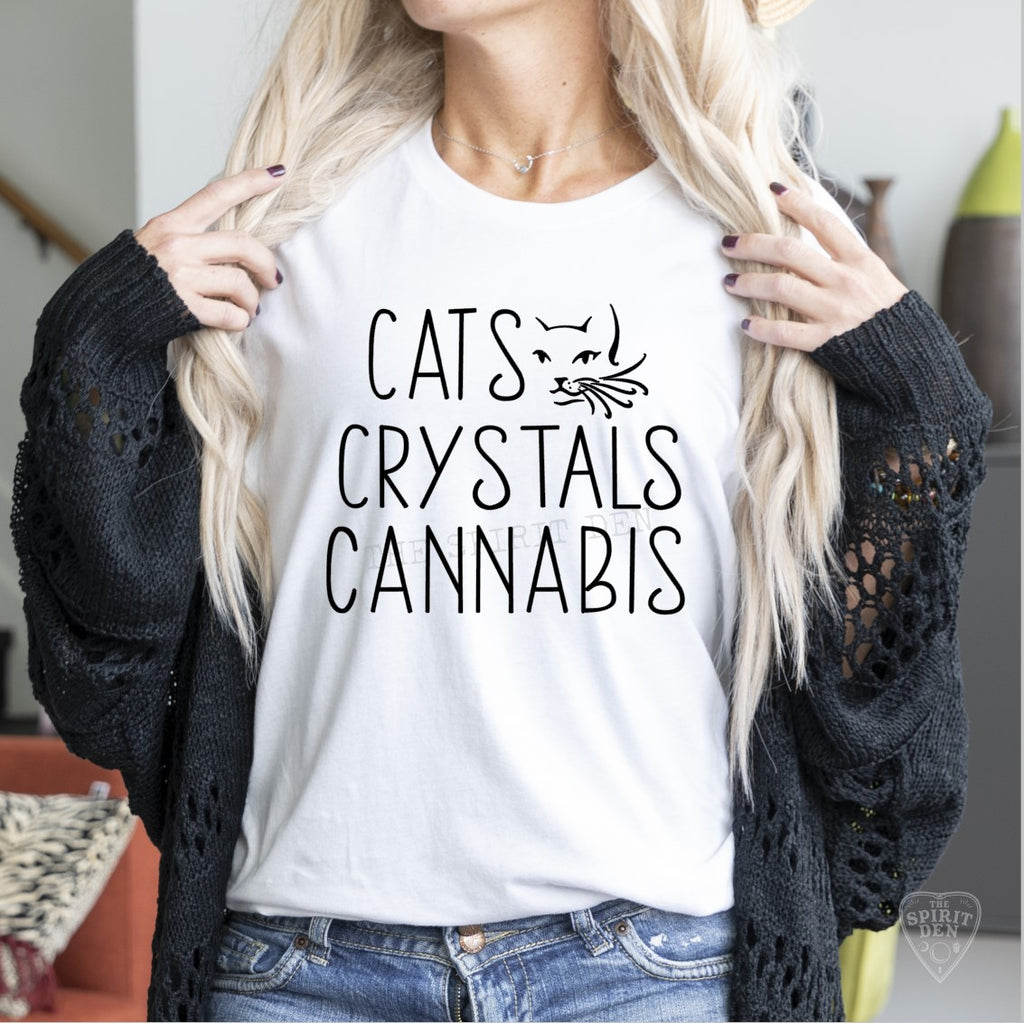 Cats Crystals Cannabis White Unisex T-shirt