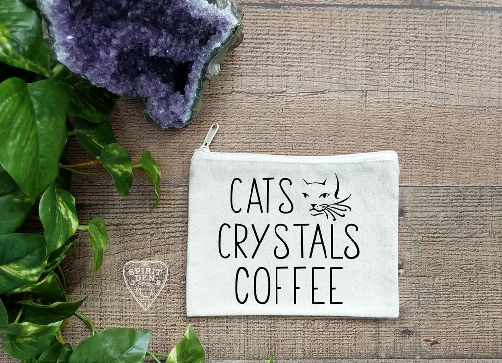 Cats Crystals Coffee Canvas Zipper Bag - The Spirit Den