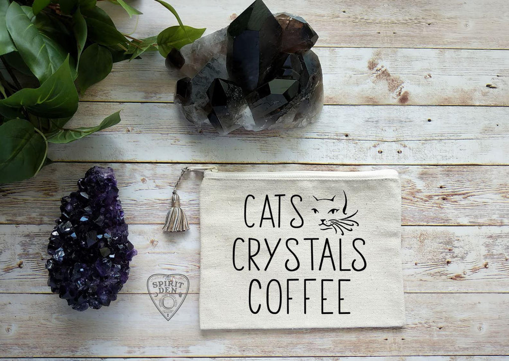 Cats Crystals Coffee Canvas Zipper Bag - The Spirit Den