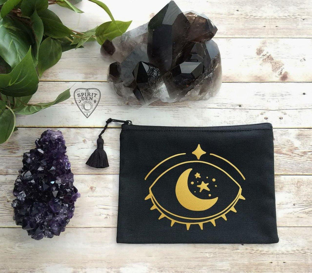 Celestial Vision (Gold Design) Black Canvas Zipper Bag - The Spirit Den