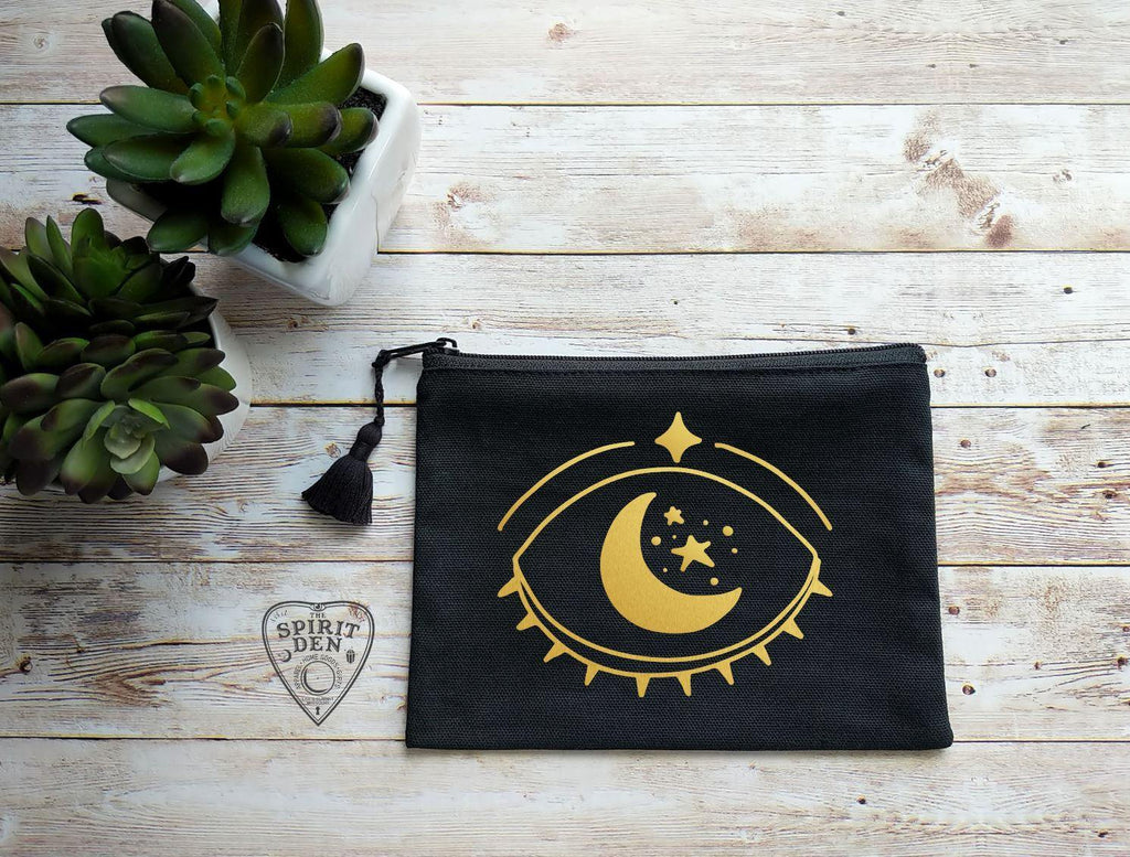 Celestial Vision (Gold Design) Black Canvas Zipper Bag - The Spirit Den