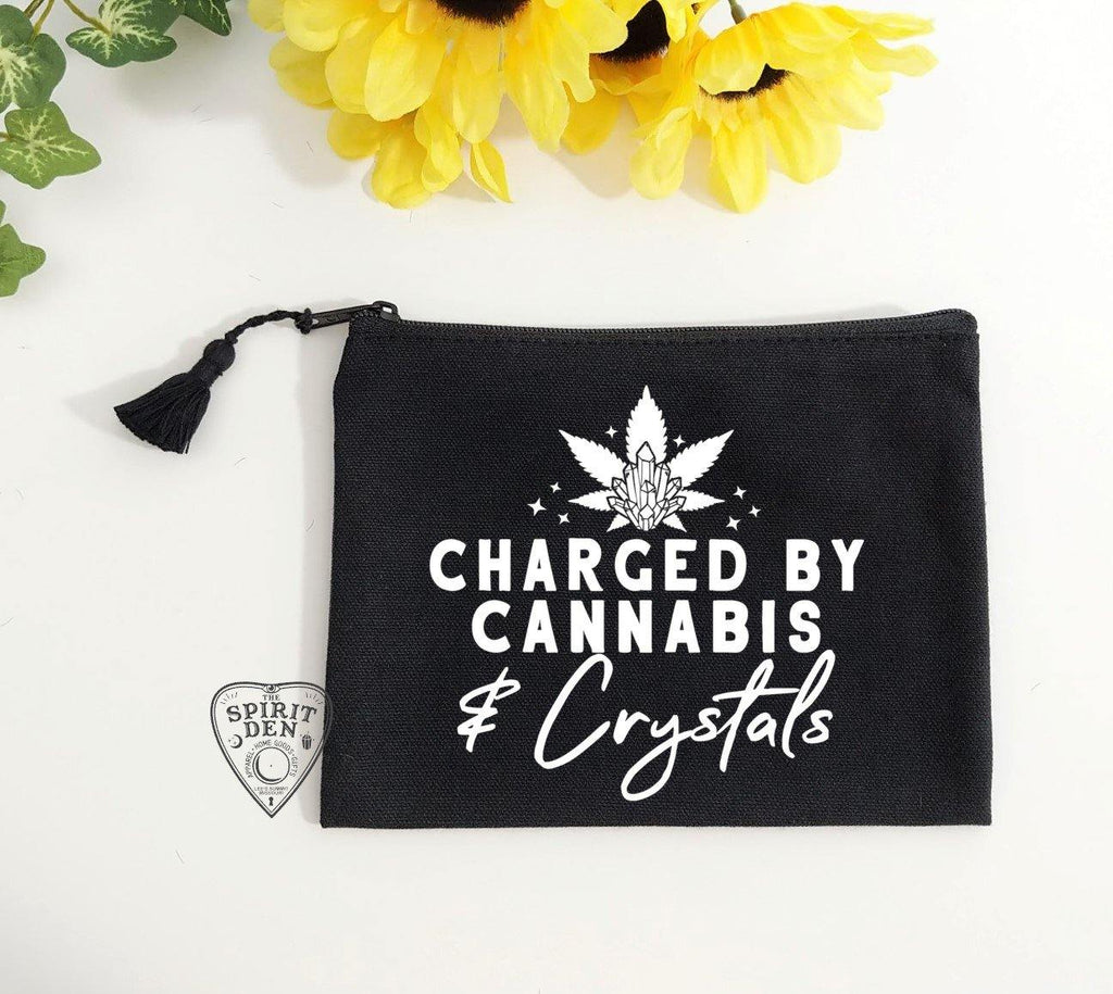 Charged By Cannabis and Crystals Black Canvas Zipper Bag - The Spirit Den