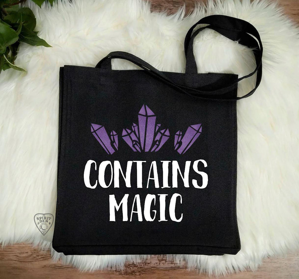 Contains Magic Quartz Crystal Cotton Black Canvas Market Tote Bag - The Spirit Den