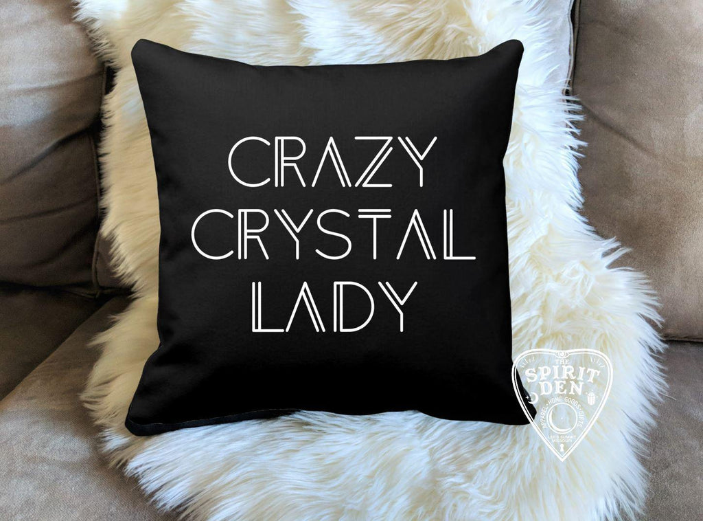 Crazy Crystal Lady Black Pillow - The Spirit Den