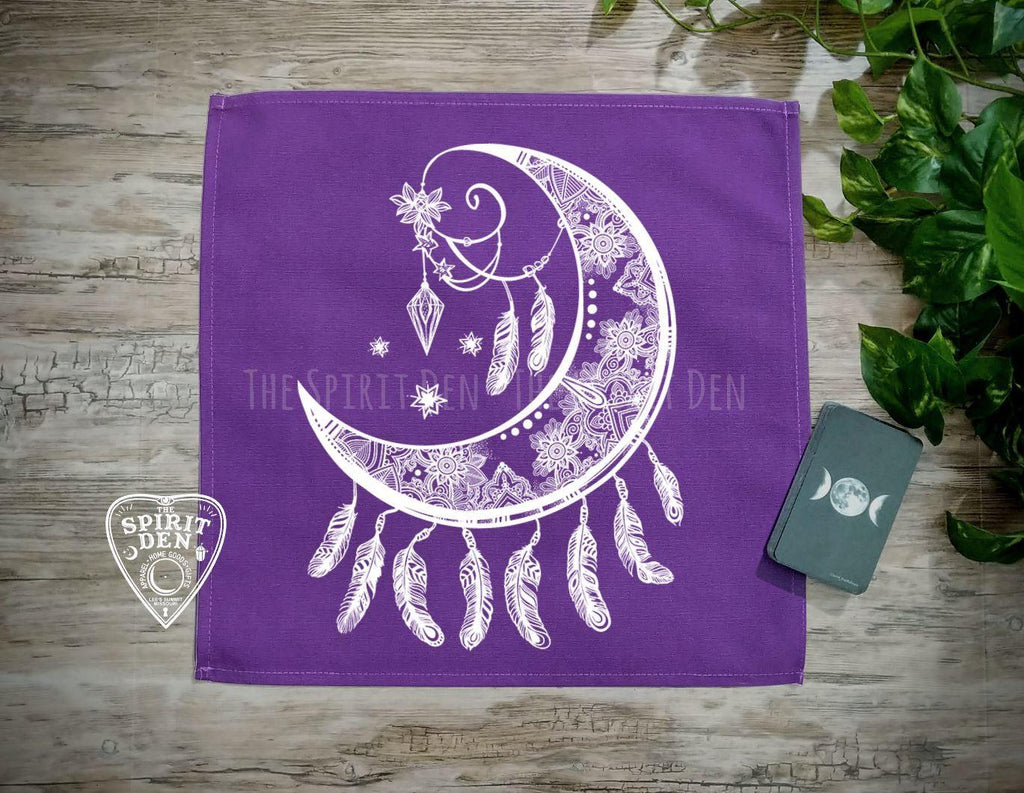 Crescent Moon Catcher Purple Altar/ Tarot Cloth - The Spirit Den