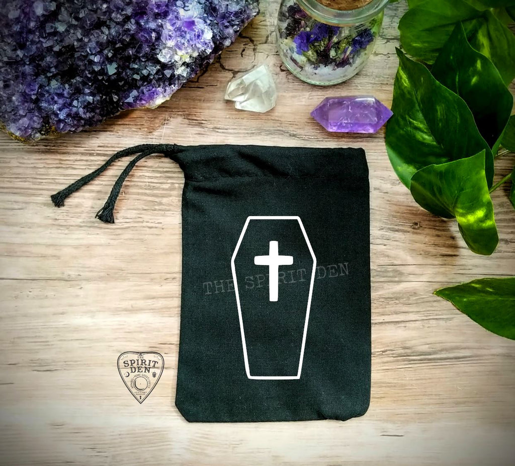 Coffin Cross Black Single Drawstring Bag