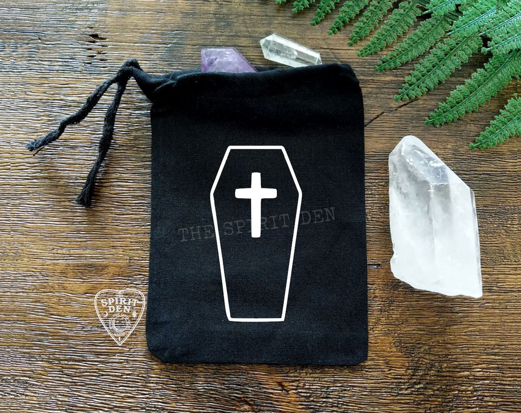 Coffin Cross Black Single Drawstring Bag