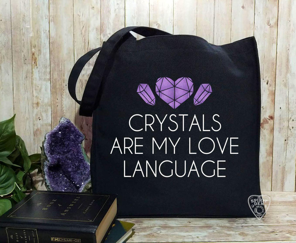 Crystals Are My Love Language Black Canvas Tote Bag - The Spirit Den