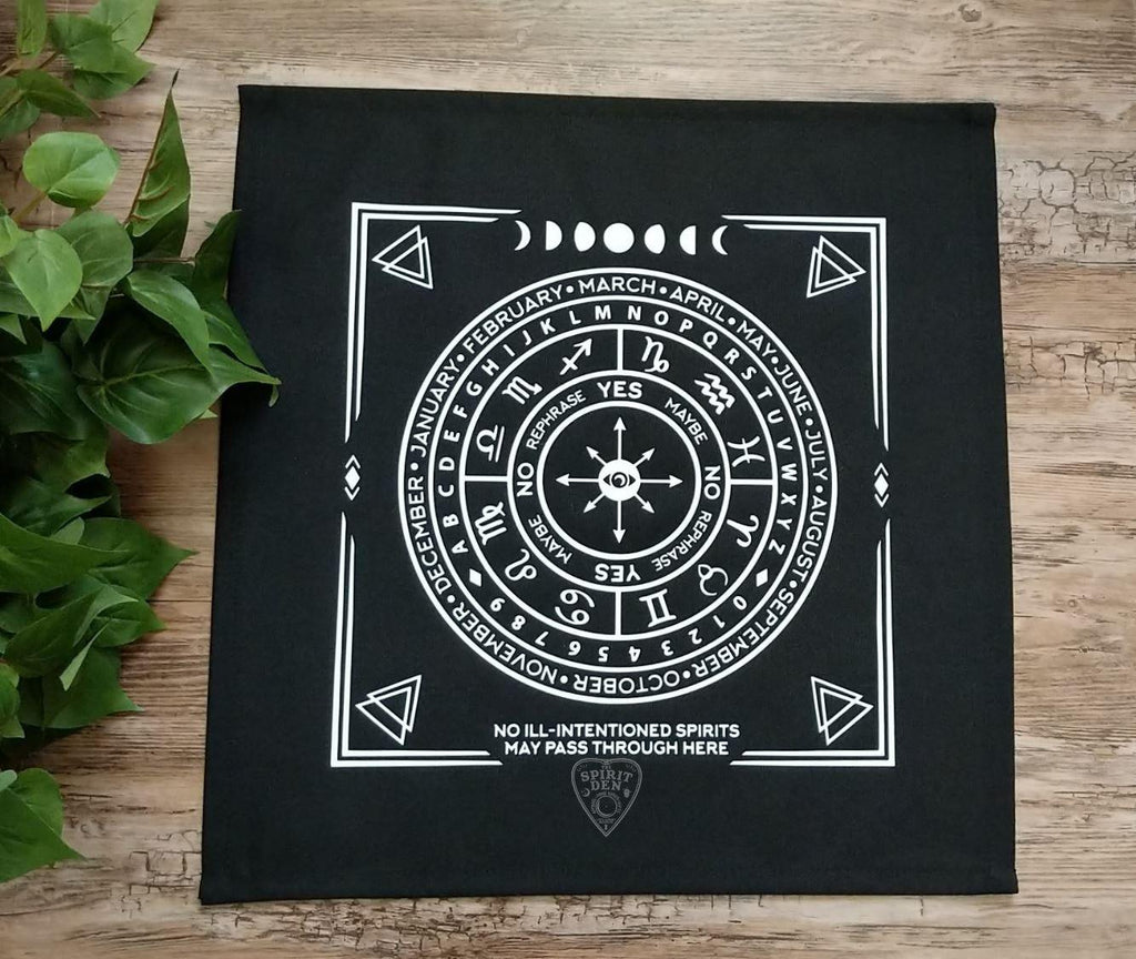 Pendulum | Divination Map | Black Cloth (White Design) - The Spirit Den