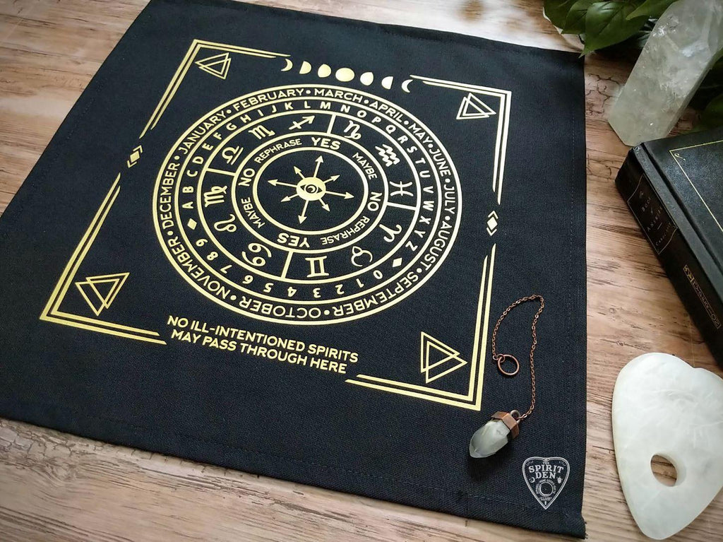 Pendulum | Divination Map | Black Cloth (Gold Design) - The Spirit Den