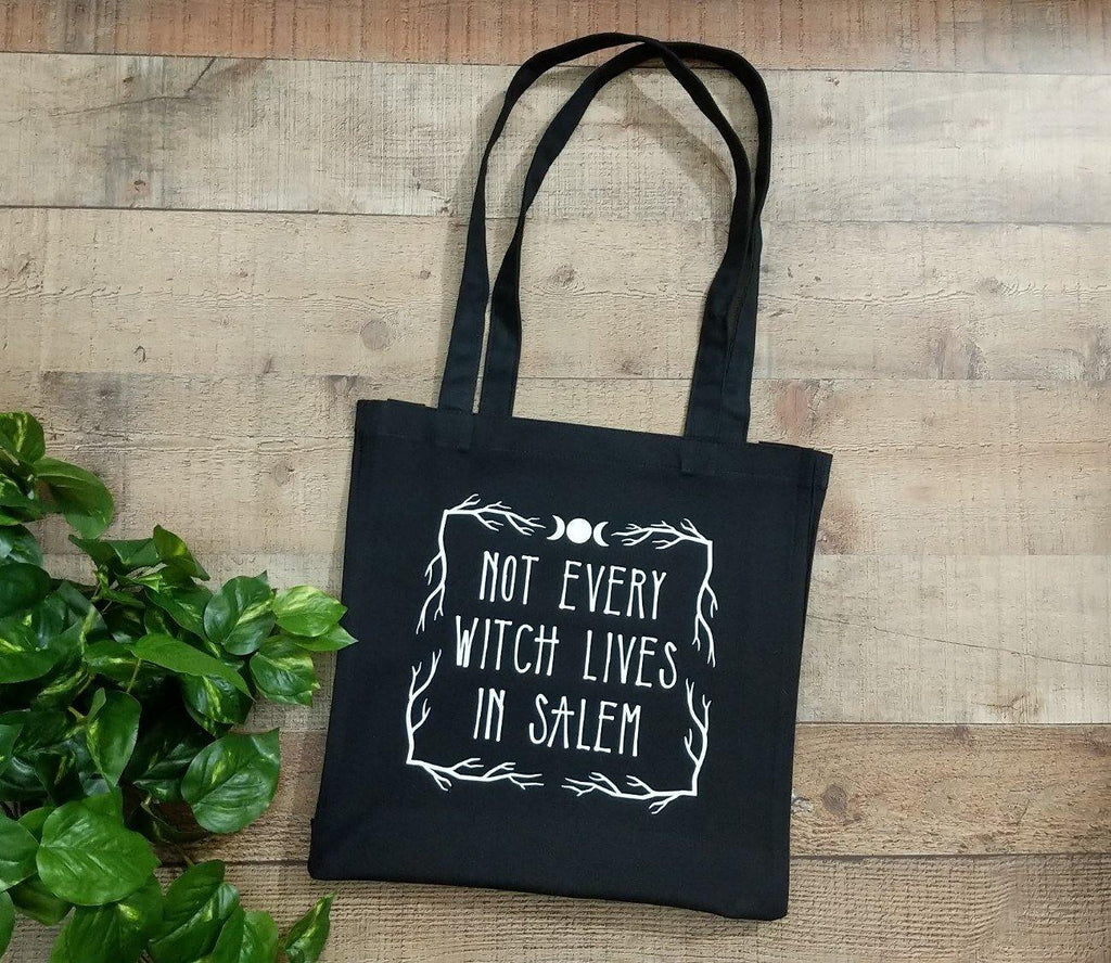 Not Every Witch Lives In Salem Black Cotton Canvas Market Tote Bag - The Spirit Den