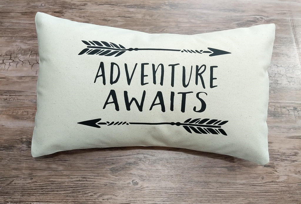 Adventure Awaits Cotton Canvas Natural Lumbar Pillow - The Spirit Den