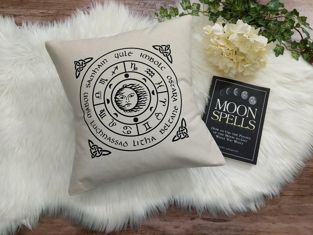 The Wheel of the Year Cotton Pillow - The Spirit Den