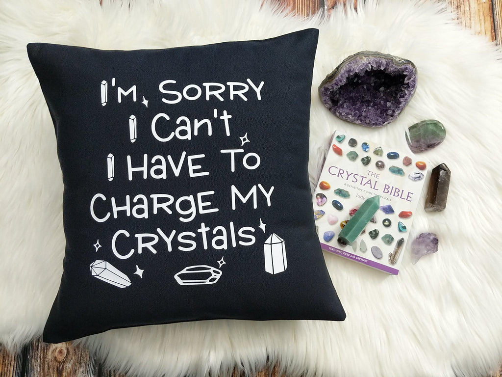 I'm Sorry I Can't I Have To Charge My Crystals Black Pillow - The Spirit Den