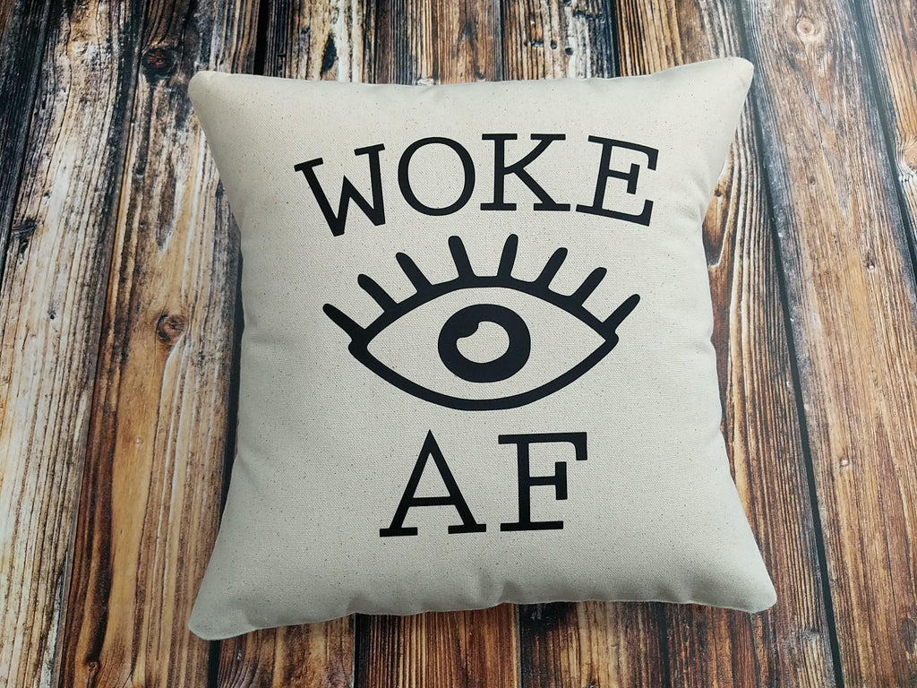 Woke AF Eye Cotton Canvas Natural Pillow - The Spirit Den