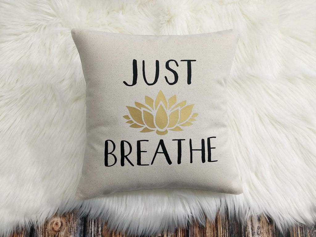 Just Breathe Lotus Flower Cotton Canvas Pillow - The Spirit Den