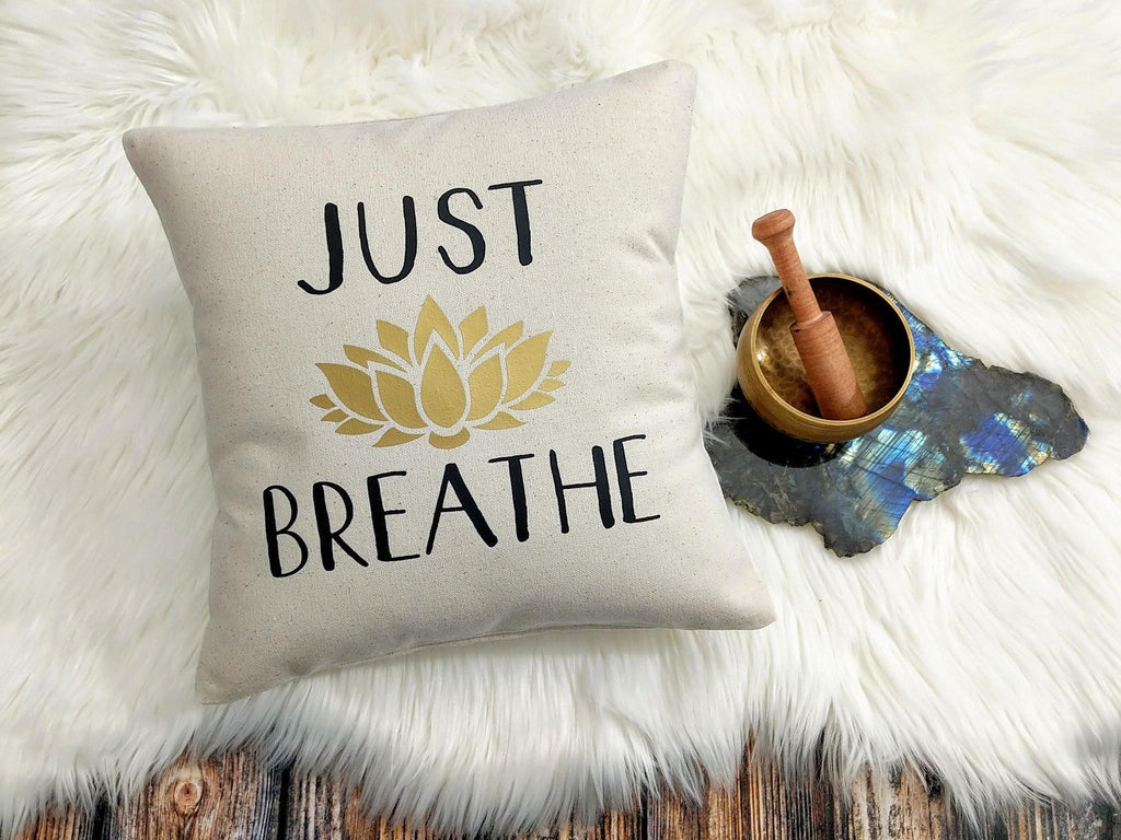 Just Breathe Lotus Flower Cotton Canvas Pillow - The Spirit Den