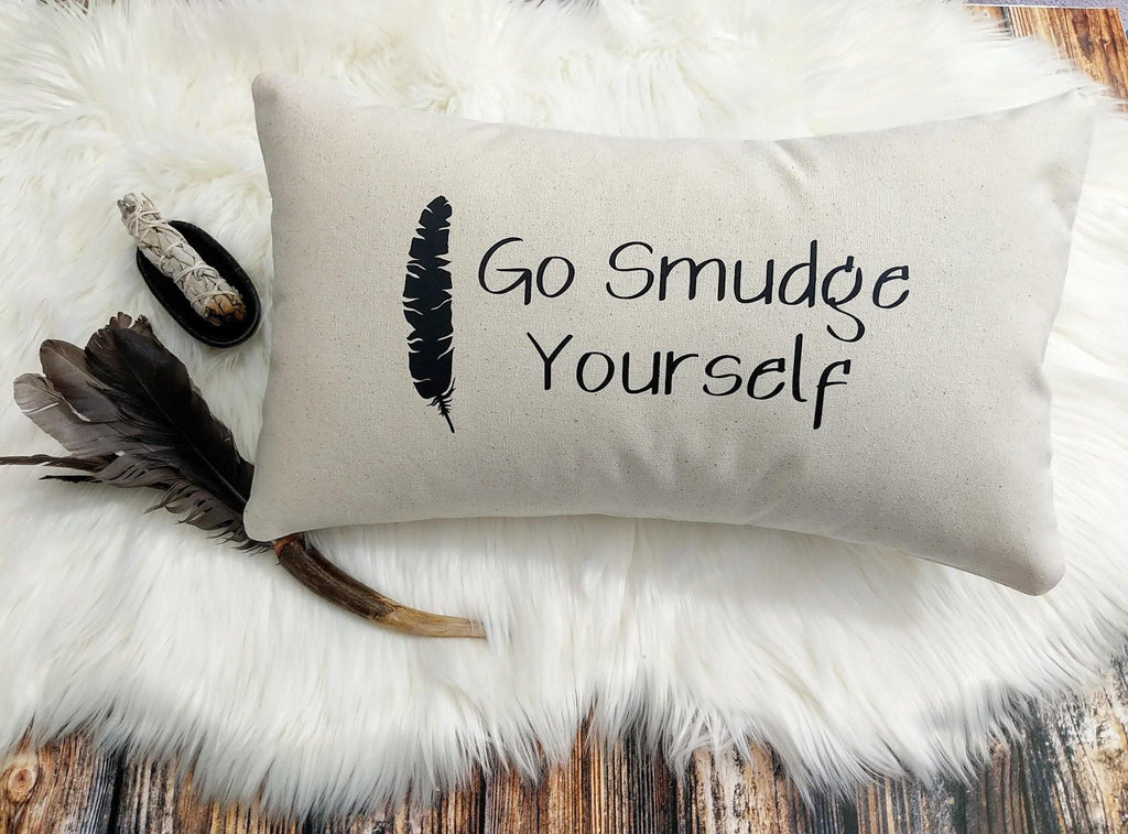 Go Smudge Yourself Cotton Canvas Lumbar Pillow - The Spirit Den