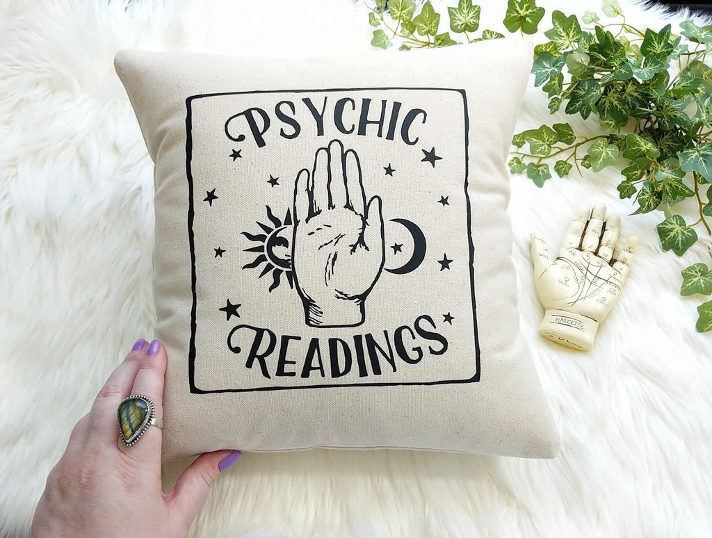 Psychic Readings Cotton Canvas Natural Pillow - The Spirit Den