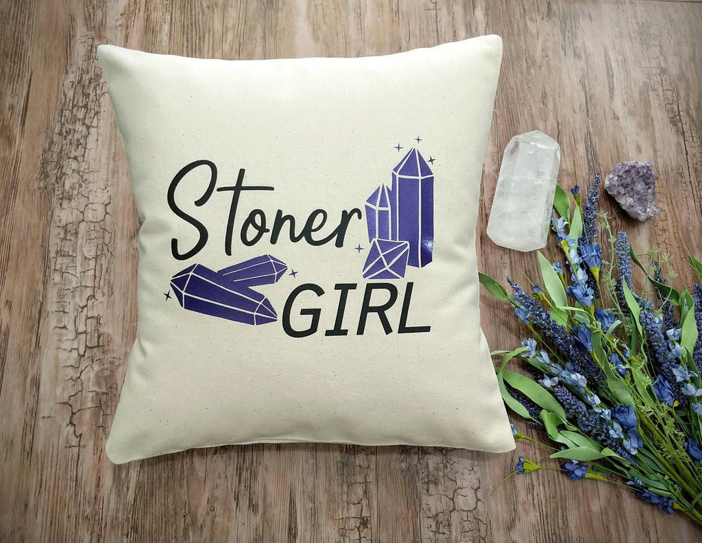 Stoner Girl Crystals Cotton Canvas Pillow - The Spirit Den