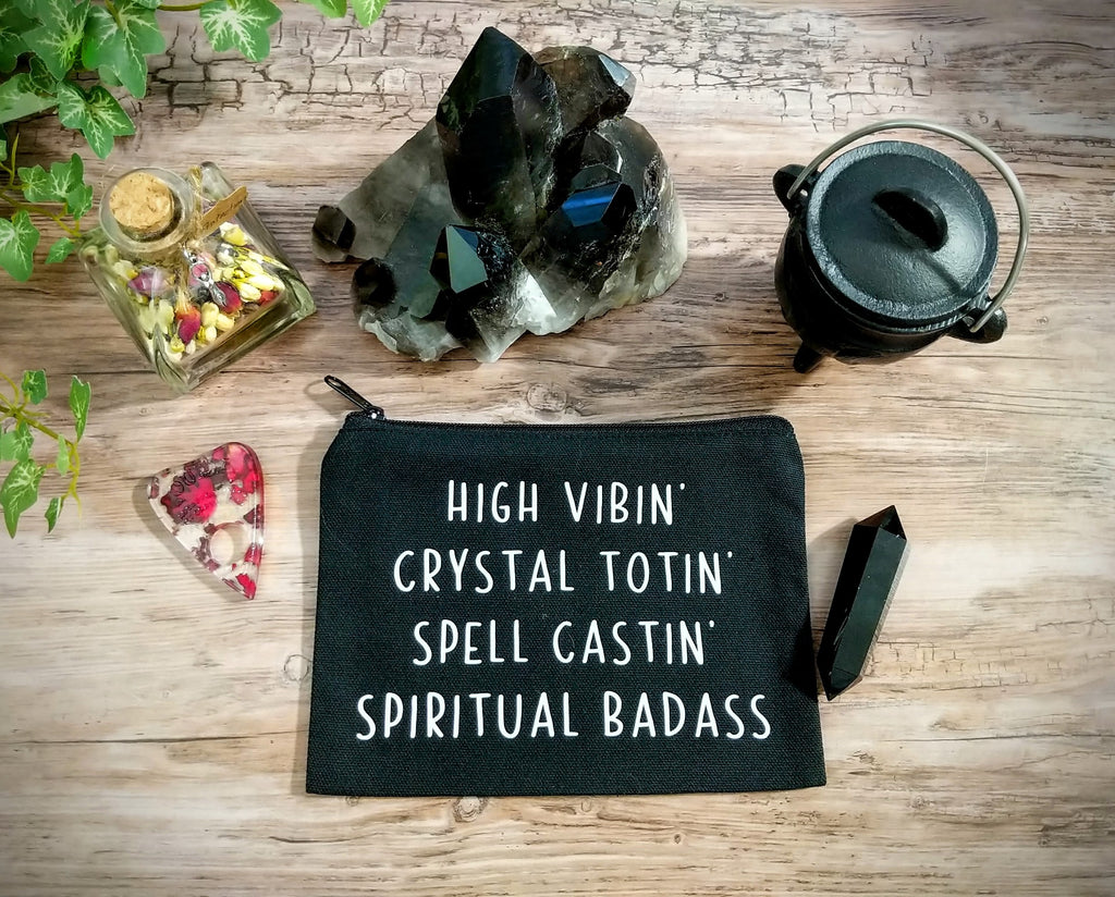 High Vibin Crystal Totin Spell Castin' Spiritual Badass Black Canvas Zipper Bag