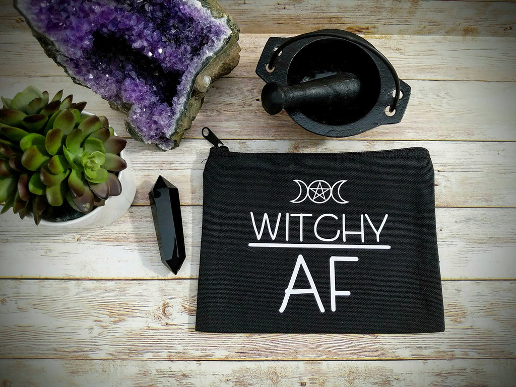 Witchy AF Black Canvas Zipper Bag