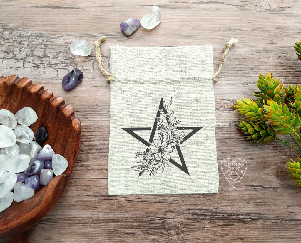 Floral Pentagram Drawstring Cotton Linen Bag