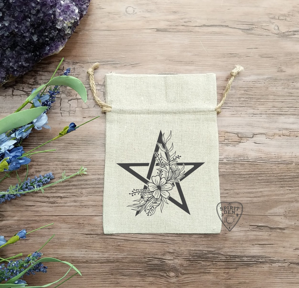 Floral Pentagram Drawstring Cotton Linen Bag
